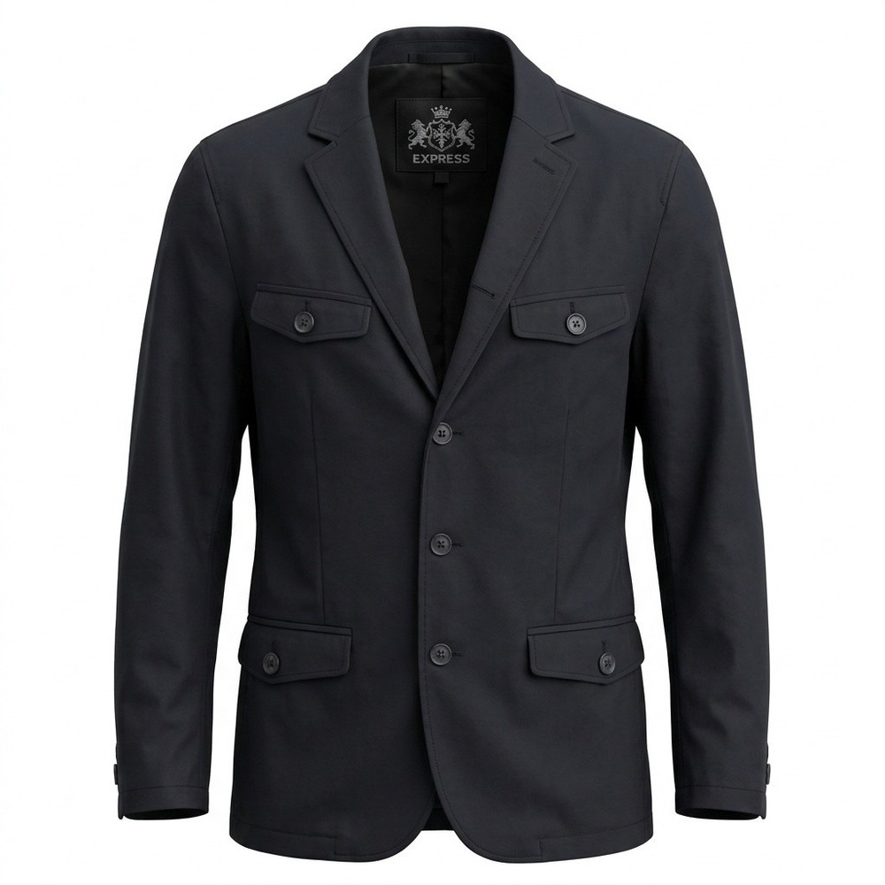 Express Military Blazer Mens XS 4-Pocket Utility Sport Coat Black Solid Slim Y2K